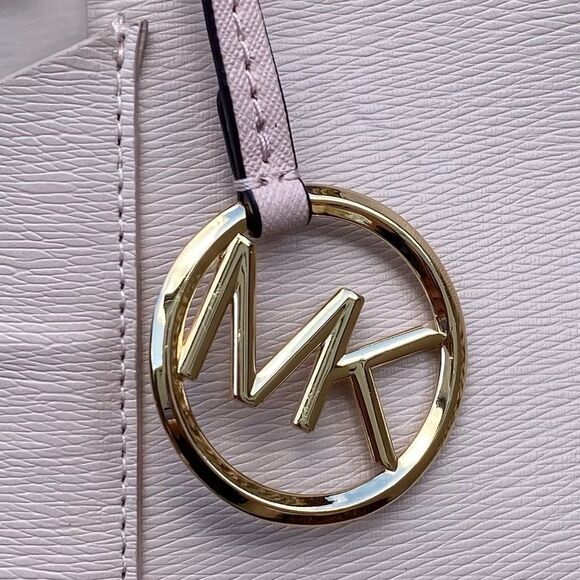 Michael Kors Cream/Beige/Blush Pink Logo Handle Tote Bag w/Logo Bag Charm - Picture 8 of 14